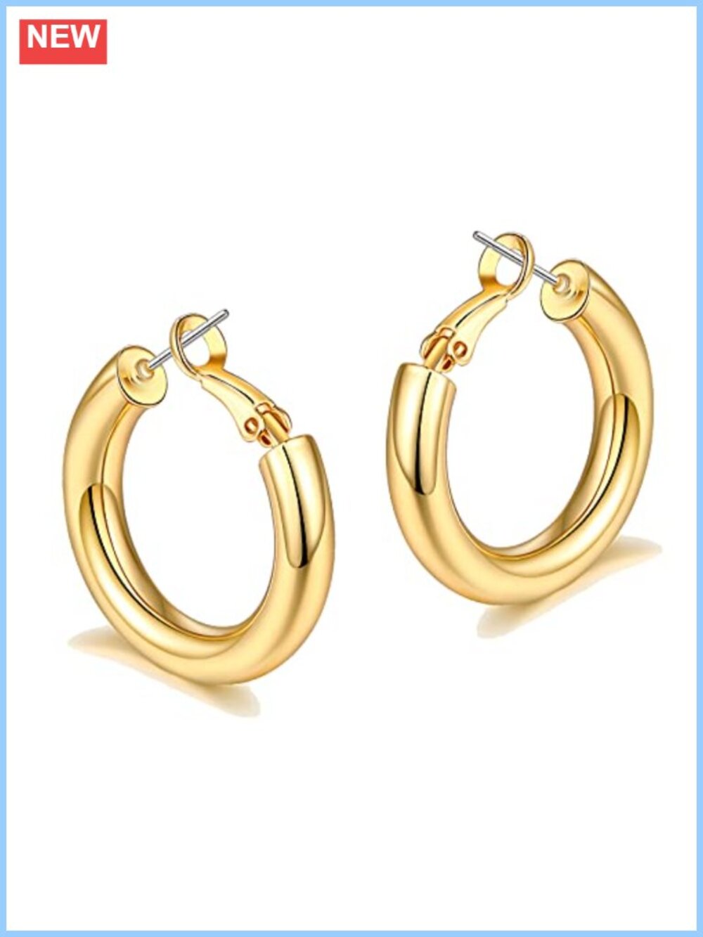 Chunky Hoop Earrings 14K Gold Plated Thick Hoops for Women